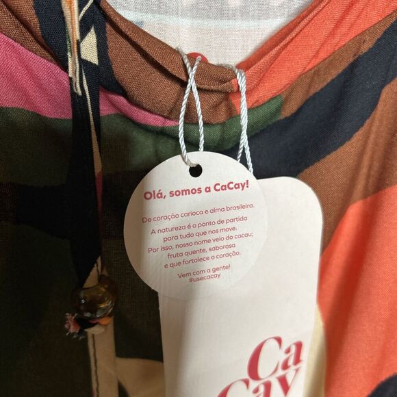 CaCay Maxi Dress Kaftan Made in Brasil Bohemian Tribal Artsy Resort Size M - Picture 9 of 11